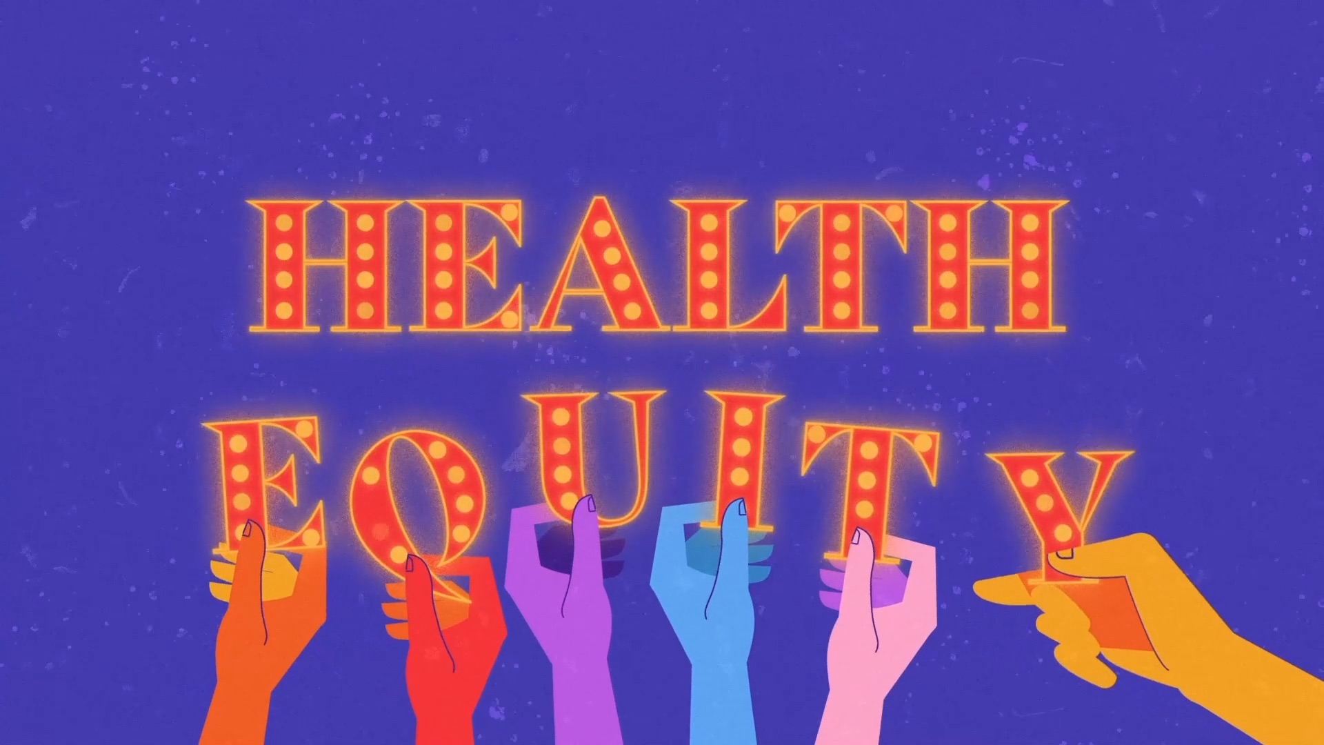 An illustration of hands holding up letters that spell "Health Equity."
