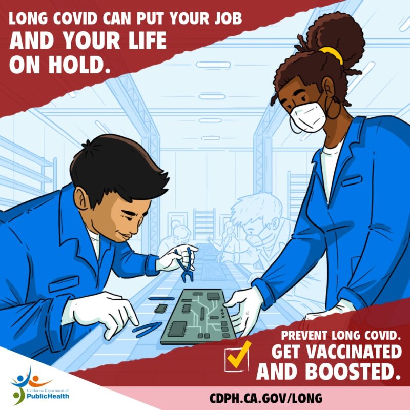 A man and a woman work on circuit boards at their workplace.